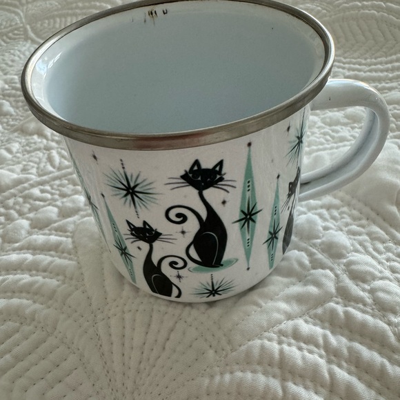 Enamel Atomic Cat Mug  Retro 12oz Vintage Black Cat Coffee Mug Decorative - Picture 11 of 13